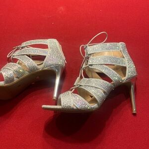 Thalia Sodi Glittering Silver Lace-Up Heels